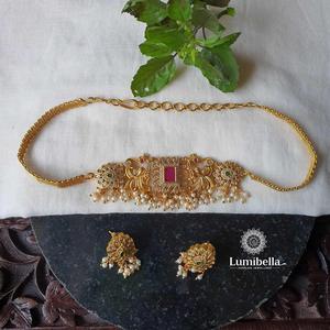 Vintage Pearl Rhinestone High Neck Choker-Stainless Steel Link Chain Necklace for Wedding - Product Image 2