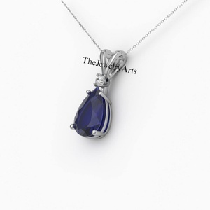 Collier pendentif saphir bleu en forme de goutte d'eau, argent sterling 925, bijou saphir en forme de poire, cadeau pour elle - Product Image 5