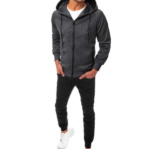 Survêtement à capuche zippé pour homme, couleur unie, respirant, décontracté, manches longues, polyester et coton, pour l'automne, avec poches latérales - Product Image 1