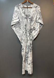 Nuevo Kaftán con Estampado Animal, Cuello en V, Cordón Ajustable, Estilo Flare, de Algodón Suave Indio, con Encaje, Largo, para Playa o Dama de Honor - Product Image 5