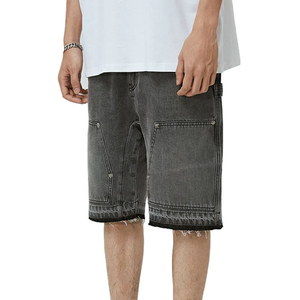 Shorts en jean décontractés pour hommes, coupe ample et large, style urbain streetwear, délavage vintage - Product Image 1