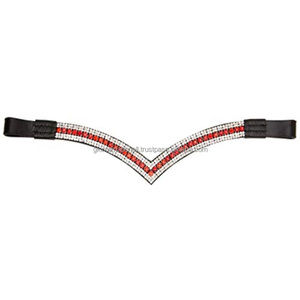 Bandeau de tête pour cheval en cuir de selle noir et brun havana de qualité supérieure avec de minuscules cristaux colorés, bandeau de tête ultra brillant - Product Image 2