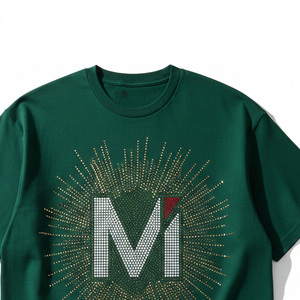 T-shirt de luxe en strass pour homme, vente en gros, tissu épais vierge, style hip-hop, imprimé graphique scintillant en cristal, manches courtes - Product Image 2