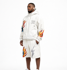 Customize Men Windbreaker Jacket and Shorts <b>Set</b> Lightweight Water Resistant Graphic Print Sportswear Manufacturer Tracksuits - Product Image 1