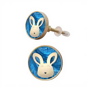 Bouton de tiroir rond en résine et laiton avec motif lapin bleu, écologique et facile à installer, pour bébés, enfants, poignées de meubles modernes - Product Image 5