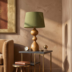 Lampe de table en bois moderne avec abat-jour en lin vert, lampe de chevet décorative pour chambre à coucher, salon, hôtel, décoration intérieure - Product Image 2