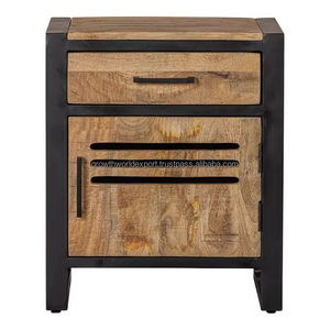 Modern Industrial Wooden <b>Bedside</b> Table with Drawer Metal Frame Nightstand <b>Storage</b> Cabinet for Bedroom Living Room - Product Image 1