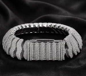 <b>Silver</b> Tone Iced Out Zircon Link <b>Bracelet</b> Double Row Cubic Zirconia Chain <b>Bangle</b> for Party Gift - Product Image 3
