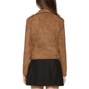 Women's Brown <b>Suede</b> Moto <b>Jacket</b> Full Sleeve Turn-down Collar Zipper Closure Autumn Style Sample Service Available - Product Image 1