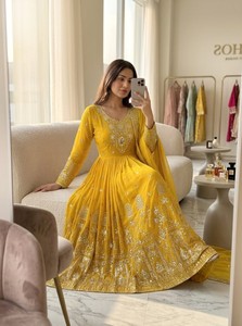 <b>Sequin</b> Crafted Faux Georgette Gown Collection With Latkan Dori Accent Micro Silk <b>Pant</b> And Embroidered Dupatta Ensemble - Product Image 6