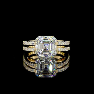 Asscher Cut Lab Grown Diamond <b>Split</b> Shank Engagement <b>Ring</b> with Pave Side Diamonds in 10K 14K 18K Gold 925 935 Silver - Product Image 1