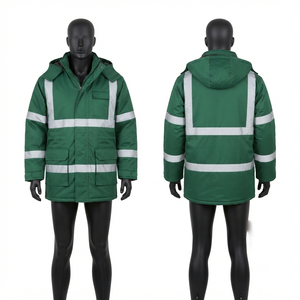 Chaqueta de Cuero Reflectante Verde Impermeable y Transpirable con Capucha de Poliéster Oxford de 300 GSM, Logotipo Personalizado OEM ODM, Ropa de Invierno, Ropa de Trabajo - Product Image 1