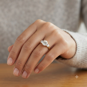 Bague de promesse tendance pour femme, personnalisée, en or massif 14 carats, classique, sertie de trois pierres en moissanite, cadeau idéal pour mariage - Product Image 2