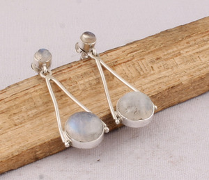 Natural <b>Rainbow</b> Moonstone <b>Drop</b> Earrings 925 Sterling Silver Vintage Victorian Style Blue Fire Moonstone Dangles Wholesale - Product Image 2