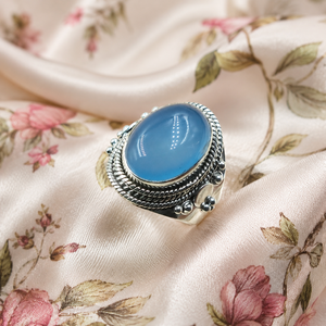 Natural Blue Chalcedony 925 Sterling Silver Gemstone <b>Ring</b> Handmade Artisan Boho Style Women's Gift Rose Gold Plated - Product Image 4