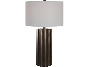 Modern Retro Brown Resin <b>Table</b> Lamp Nordic Fluted Base LED <b>Bedside</b> Light Textured Fabric Shade for Bedroom Home Decor - Product Image 1