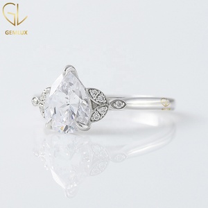Vintage Style Pear Cut Moissanite Engagement <b>Ring</b>, Leaf Inspired <b>Split</b> Shank <b>Ring</b> for Women, Anniversary Gift - Product Image 2