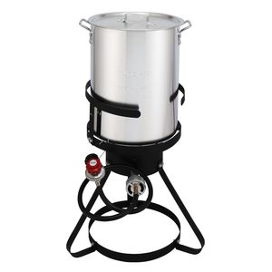 Supporto per Fornello in Ferro Nero e Pentole in Alluminio Argento (32" X 13") - Pentola per Tacchino da 30qt + Pentola per Pesce da 10qt - Friggitrice a Gas - Product Image 5