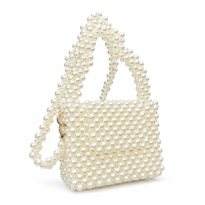 Bolso de Mano con Cuentas de Perlas para Mujer, Elegante Bolso de Hombro de Perlas Hecho a Mano, Mini Bolso de Fiesta para la Noche - Product Image 1