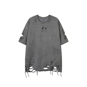 เสื้อยืดผู้ชายไซส์ใหญ่ ปรับแต่งได้ ลายขาดๆ ผ้าฝ้าย 100% เนื้อหนา ใส่สบาย โลโก้ด้านหน้า ระบายอากาศได้ดี คุณภาพเยี่ยม - Product Image 4