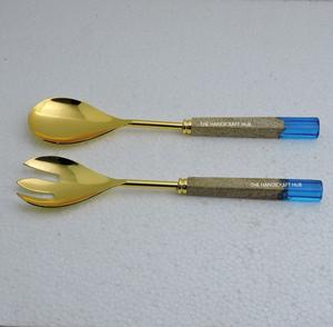 ชุดอุปกรณ์เสิร์ฟสลัด ด้ามหินอ่อน สแตนเลส สีดำ พร้อมส้อมและช้อน - Product Image 5