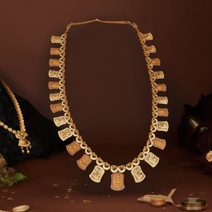 Laxmi Long Haram Fashion Jewelry Set with Oxidized Polish Alloy with Gold Plating Casual Style Made in India - Product Image 3