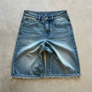 Top Popular Jorts <b>Men's</b> Denim Shorts Mid-Waist Baggy Style Washed Jeans Shorts With Rhinestone shorts for <b>men</b> - Product Image 2