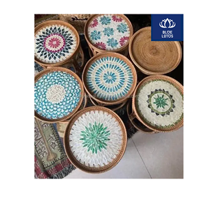 Bandeja de ratán ecológica con incrustaciones de concha pura, ideal para servir café y decorar mesas. ¡Venta directa! - Product Image 1