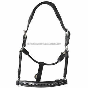 Licou de cheval en cuir noir avec cristaux équestres d'équitation licou décoratif de course de chevaux et accessoires - Product Image 1