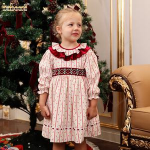 Vestido de fiesta para niñas con doble cuello de volantes y pretina de terciopelo ODM OEM al por mayor vestido fruncido para Niña-DR4290 - Product Image 3