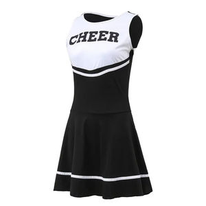 Vestido de animadora para mujer, negro y blanco, sin mangas, con estampado de animadora y pompones, uniforme de animadora para adultos, personalizado - Product Image 5