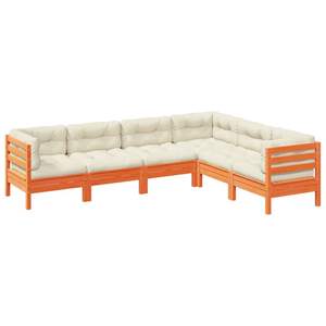 Grand ensemble de canapés de patio modulaires en bois de pin massif brun ciré, canapés de jardin - Product Image 2