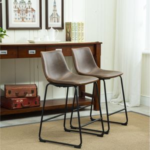 Set di 2 sgabelli da bar regolabili in vera pelle Lotusville, altezza bancone, marrone antico - Product Image 4
