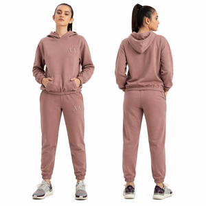 Wholesale Women Solid Color Hoodie and <b>Jogger</b> Pants Set Soft Cotton Fleece Custom Logo Manufacturer - Product Image 1