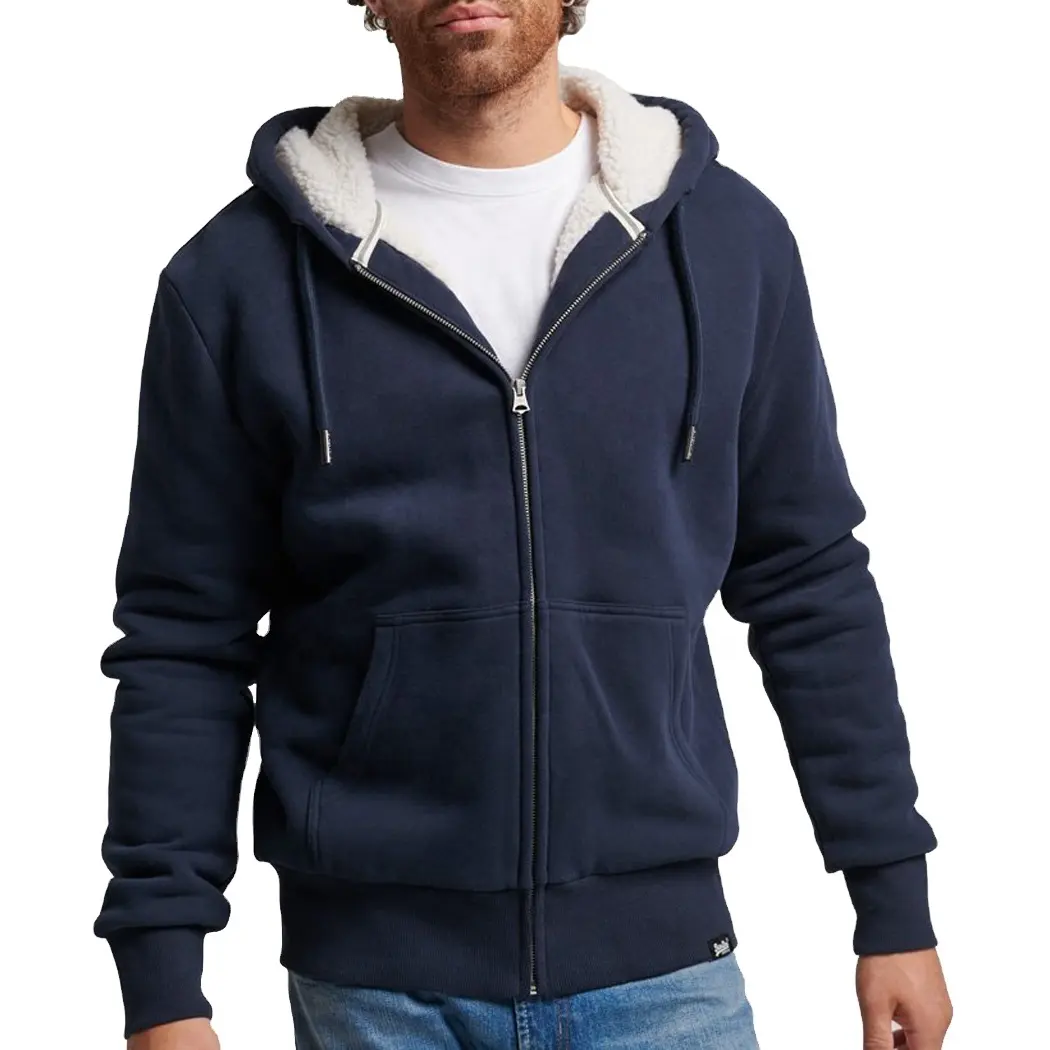 Felpa con cappuccio spessa foderata in pelliccia Sherpa Unisex personalizzata di alta qualità con cerniera calda e soffice felpa con cappuccio invernale da uomo con tasca