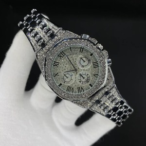 Montre unisexe de luxe 44 mm avec bracelet en caoutchouc, diamants Moissanite, cadran rond en alliage, style Hip Hop, bracelet en acier, parfaite - Product Image 2