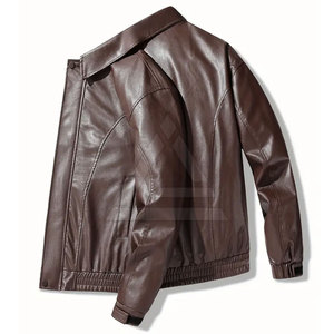 <b>Men</b> <b>Leather</b> Bomber <b>Jacket</b> Stylish Genuine <b>Leather</b> <b>Jacket</b> With Rib Knit Collar Front Zip And Comfortable Everyday Wear - Product Image 5