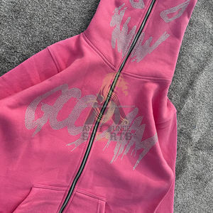 Streetwear Vintage Coton 500 Gsm Hoodies French Terry Cropped hommes Strass Hoodies - Product Image 3