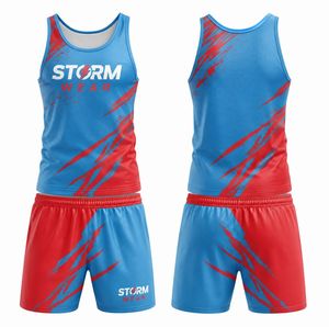 Custom Two Piece Track Field Uniforms Running Gym Wear Set for Unisex <b>Athletic</b> Jogging Contrast Color Made Track & Field Uniform - Product Image 1