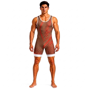 Maillot de lutte ajusté pour homme, imprimé par sublimation, en Spandex et Polyester, anti-humidité, pour sports d'aviron - Product Image 1