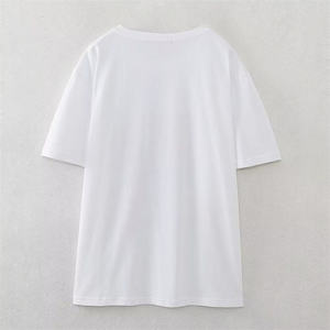 Camiseta Blanca de Manga Corta para Mujer, con Estampado de Chica a la Moda Pintado a Mano, Corte Holgado, Cuello Redondo, Informal, de Algodón Jersey, para Primavera/Verano - Product Image 2