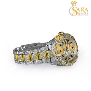 Luxury Fully Iced Moissanite Diamond Watch <b>Chronograph</b> Design Hip Hop Style Stainless Steel Band Analog Display Glass Shanghai - Product Image 3