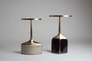 Set of 2 pedestal tables in shagreen shell and brass luxury modern nesting accent tables premium textured inlay end tables - Product Image 3