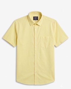 Camisa Casual de Popelina de Algodón de Manga Corta Amarilla para Hombre, Cuello Clásico, Color Sólido, Transpirable, para Verano - Product Image 3