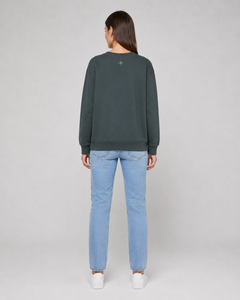 Women's Dark Green Sequined Crewneck Sweatshirt Long Sleeve Casual Knitted Cotton Autumn <b>Top</b> Rhinestone Sweatshirts - Product Image 2