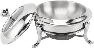 Plat à chafing de luxe argenté avec couvercle en verre, chauffe-plat rond en acier inoxydable pour buffet d'hôtel et traiteur de banquets de mariage - Product Image 3