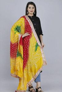 Multicolor Bandhani Dupatta Art Silk Tie Dye <b>Shawl</b> Lace Border Ethnic Wrap for <b>Wedding</b> Party Women - Product Image 1
