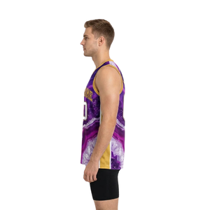 Ensemble de maillot de basket imprimé marbre pour hommes, haut sans manches à col en V et short ajusté uni avec nom et numéro de joueur personnalisés - Product Image 5
