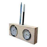 Moderner Quarz Öko-Freundlicher Kiefernholz Schreibtisch-Wecker Stifthalter Nadelanzeige 12-Stunden Multifunktionaler Organizer Wohndekor Geschenk
