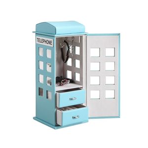 Boîte à bijoux en cuir bleu pastel de style téléphone britannique, 11,5 pouces de haut - Product Image 2